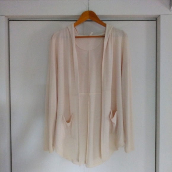 Cream Cardigan Long Sleeve Open Front - Picture 2 of 9